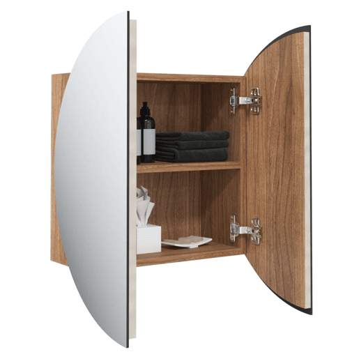 vidaXL Armário WC c espelho redondo e LED 47x47x17,5 cm cor carvalho vidaXL Armário WC c espelho redondo e LED 47x47x17,5 cm cor carvalho