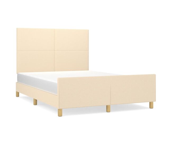Estructura de cama con cabecero de tela color crema 140x200 cm diseño plano