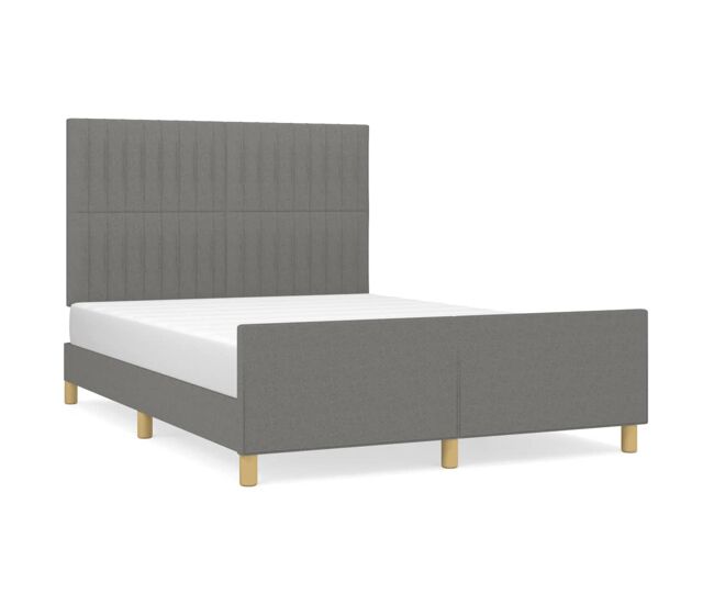 Estructura de cama con cabecero de tela gris oscuro 140x190 cm rayas verticales