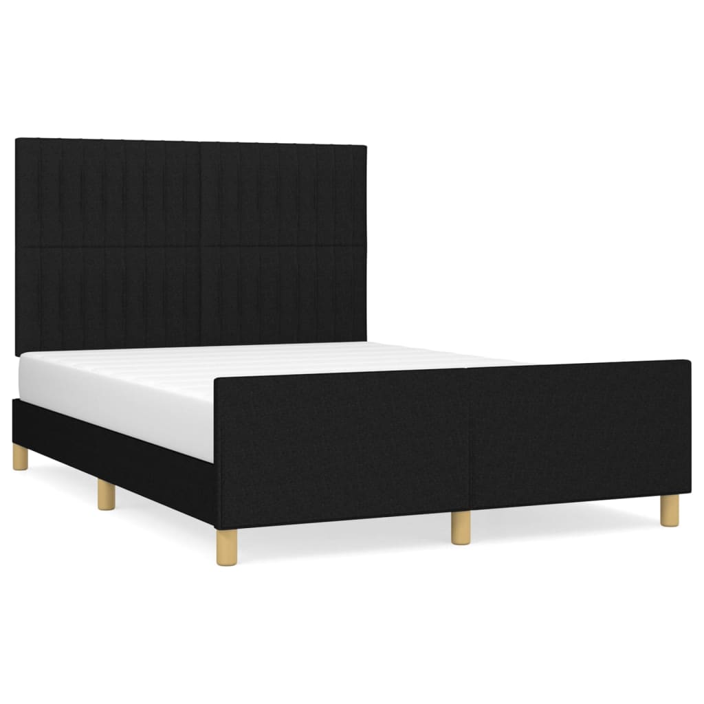 Estructura de cama con cabecero de tela negro 140x190 cm rayas verticales