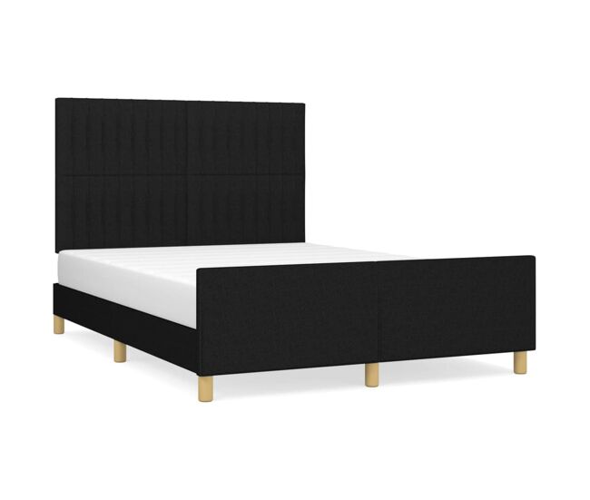 Estructura de cama con cabecero de tela negro 140x190 cm rayas verticales