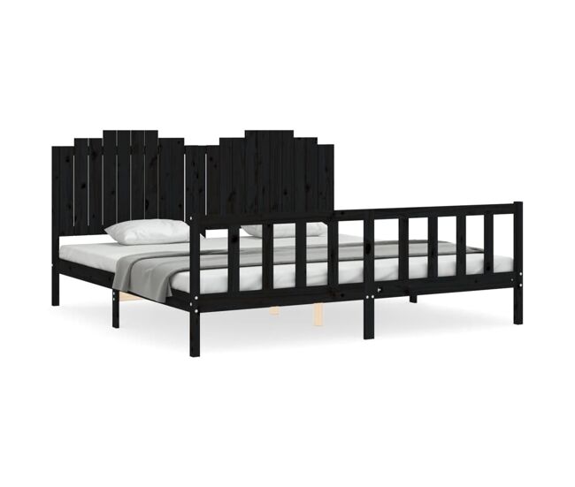 Estructura de cama con cabecero madera maciza negro 200x200 cm