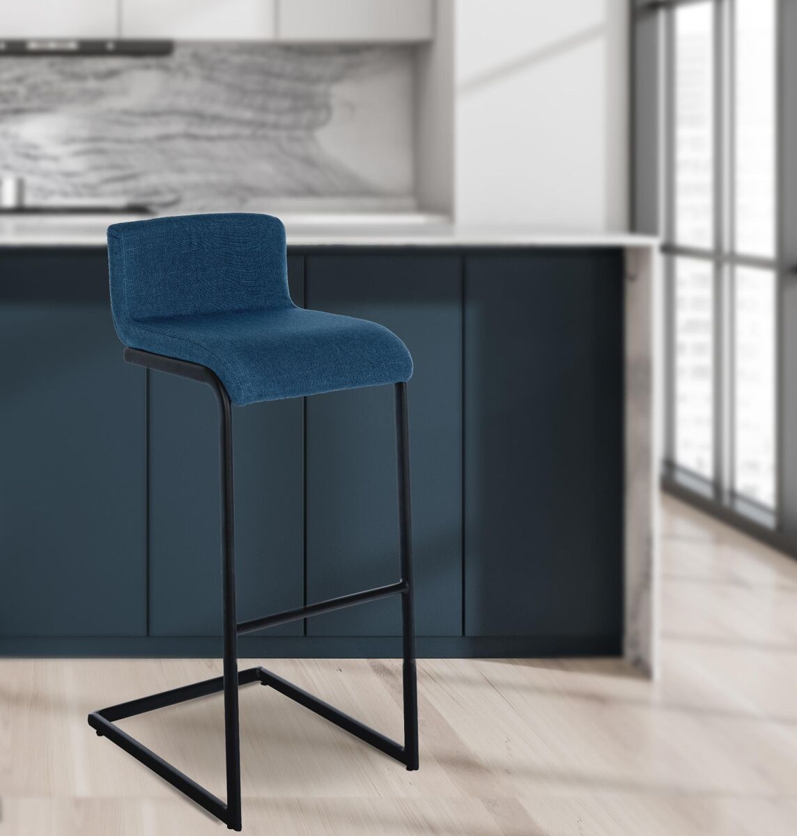 Taburete de bar newport tela azul 50x40x96 cm