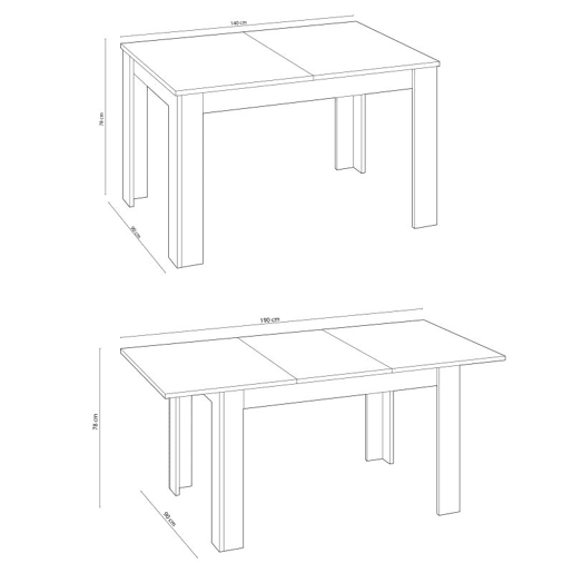 Mesa de jantar extensÃvel Kendra 140 Branco brilhante 140u2013190 x 78 x 90cm cm Mesa de jantar extensÃvel Kendra 140 Branco brilhante 140u2013190 x 78 x 90cm cm