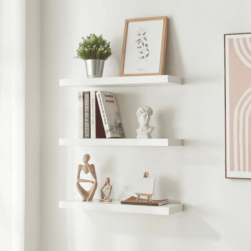 Conjunto de 3 prateleiras flutuantes Stranda MDFmetal 60x20x3,5cm - Branco en.casa