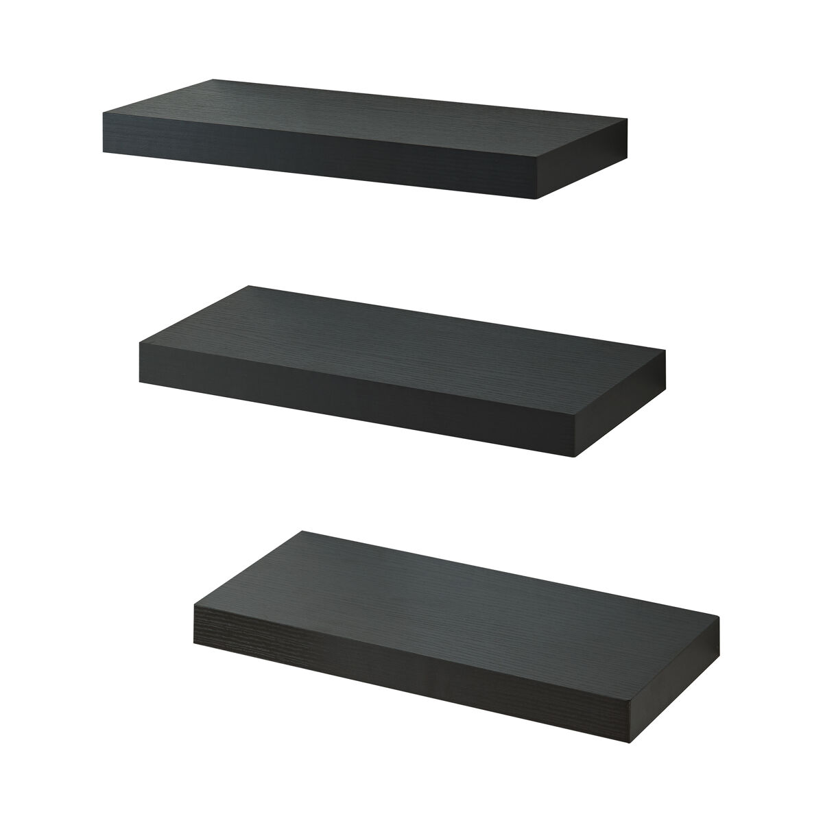 Set de 3 baldas flotantes stranda mdf/metal 38x17x3,5cm - negro [en.casa]