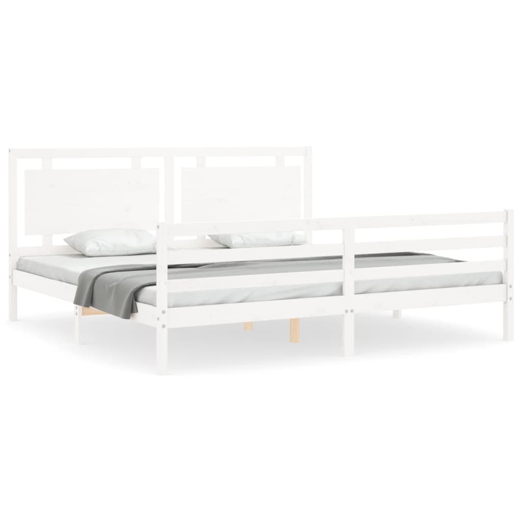 estructura de cama con cabecero madera maciza blanco 200x200 cm
