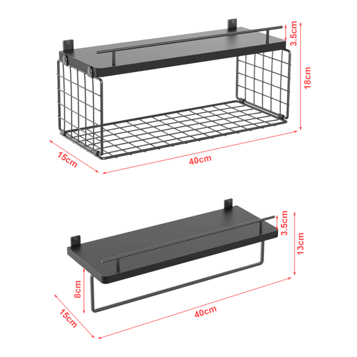 Conjunto de 2 prateleiras flutuantes 'Vik' para casa de banho 40x15x1813 cm - Preto en.casa