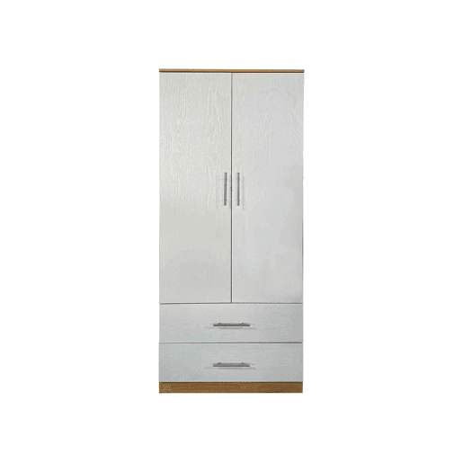 Roupeiro Milan (Branco, Carvalho Claro)(2 Portas de Abrir, 2 Gavetas)