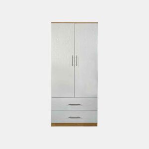 Roupeiro Milan (Branco, Carvalho Claro)(2 Portas de Abrir, 2 Gavetas)