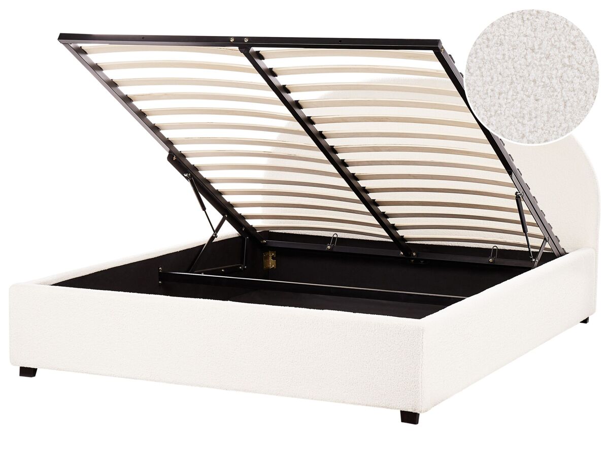 Beliani Cama con almacenaje Bouclé VAUCLUSE 174x214 Crema
