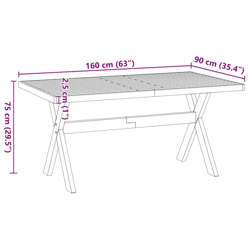 vidaXL Mesa de jantar NOAIN Pernas em forma X 160x90x75cm pinho maciço