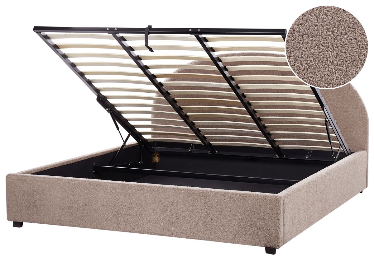 Beliani Cama con almacenaje Bouclé VAUCLUSE 194x214 Gris