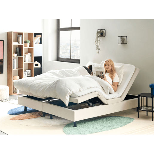 Cama ajustável sem cabeceira Tecido DUKE II 180 x 200 cm Creme claro