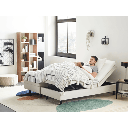 Cama ajustável sem cabeceira Tecido DUKE II 160 x 200 cm Creme claro