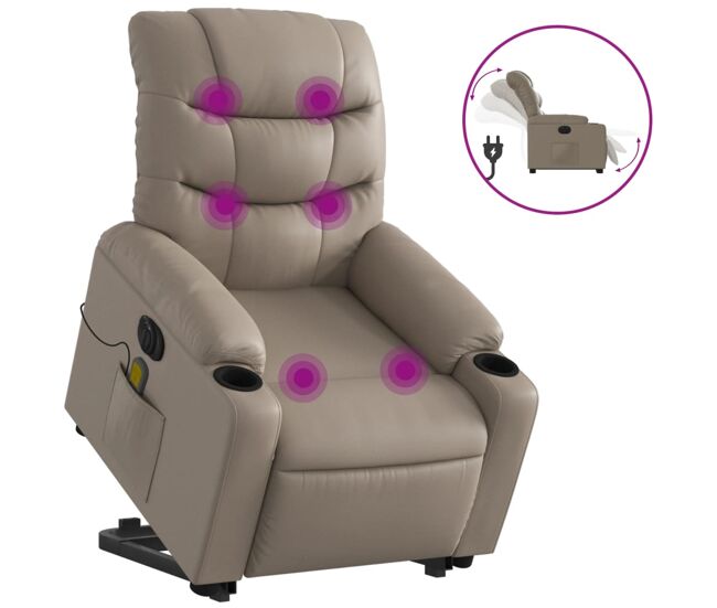 Vidaxl sillón reclinable de masaje eléctrico cuero sintético capuchino