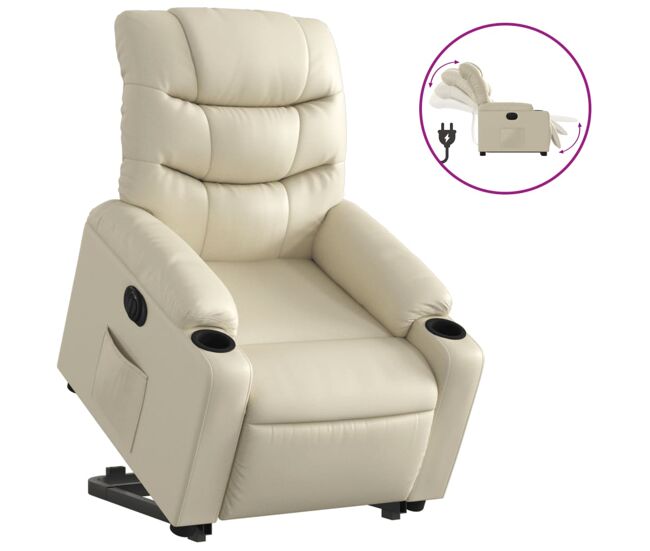 Vidaxl sillón reclinable elevable eléctrico de cuero sintético crema
