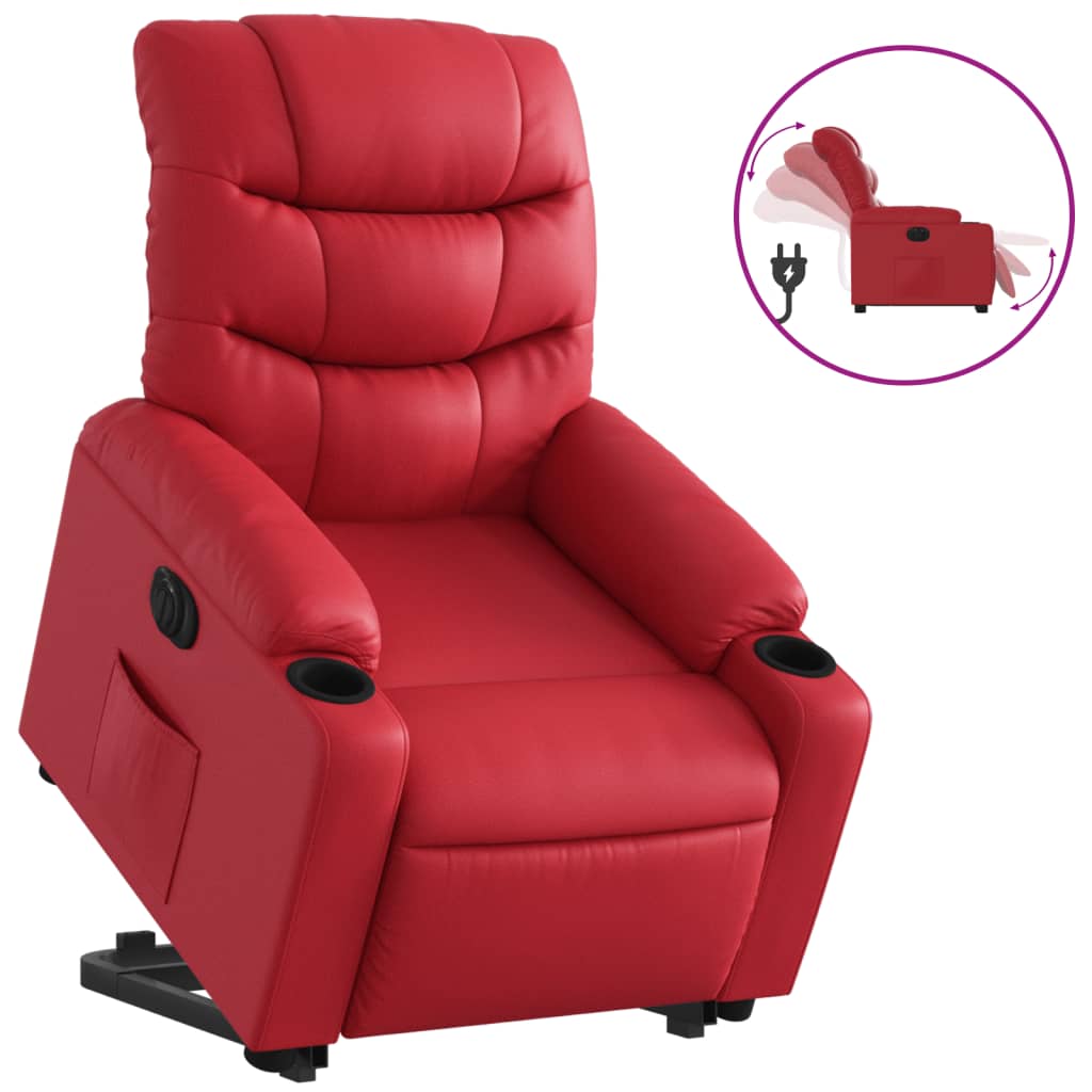 Vidaxl sillón elevable eléctrico cuero artificial rojo