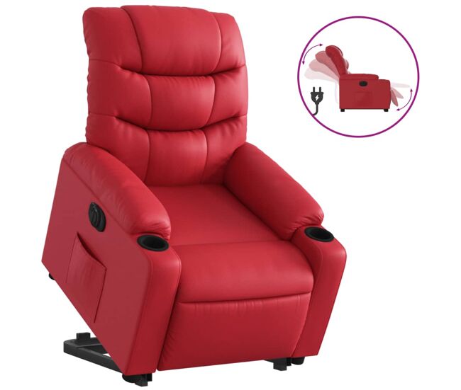 Vidaxl sillón elevable eléctrico cuero artificial rojo