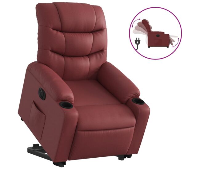 Vidaxl sillón elevable eléctrico cuero artificial rojo tinto