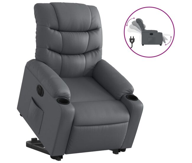 Vidaxl sillón reclinable elevable eléctrico de cuero sintético gris