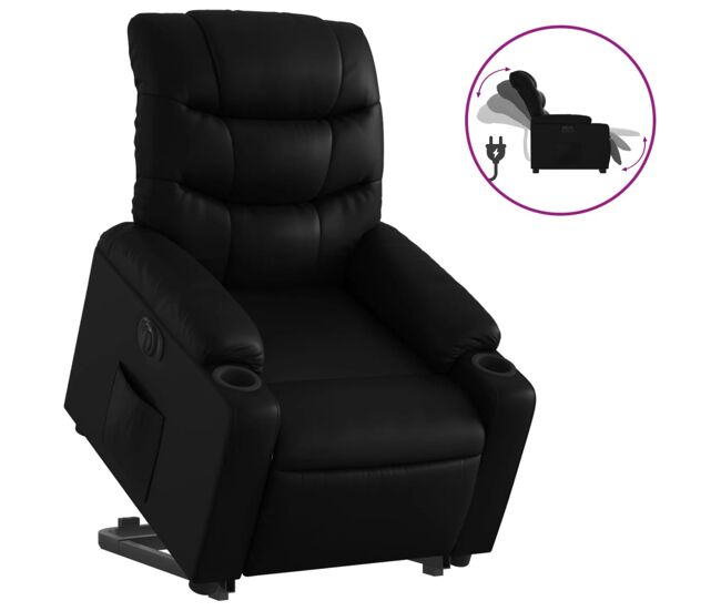 Vidaxl sillón reclinable elevable eléctrico de cuero sintético negro