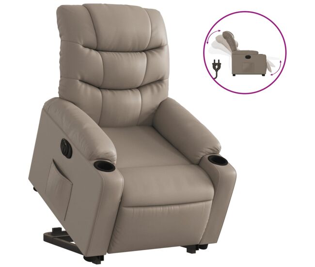 Vidaxl sillón elevable eléctrico cuero artificial capuchino