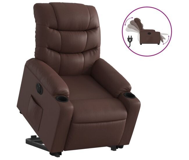 Vidaxl sillón reclinable elevable eléctrico de cuero sintético marrón