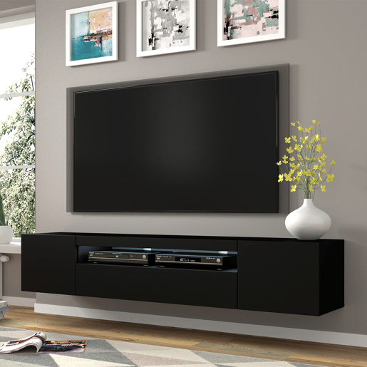 Móvel TV mural 3 portas 200 cm LED Aurus Preto