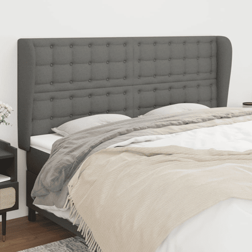 vidaXL Cabeceira cama c abas tecido 163x23x118128 cm cinzento-escuro vidaXL Cabeceira cama c abas tecido 163x23x118128 cm cinzento-escuro