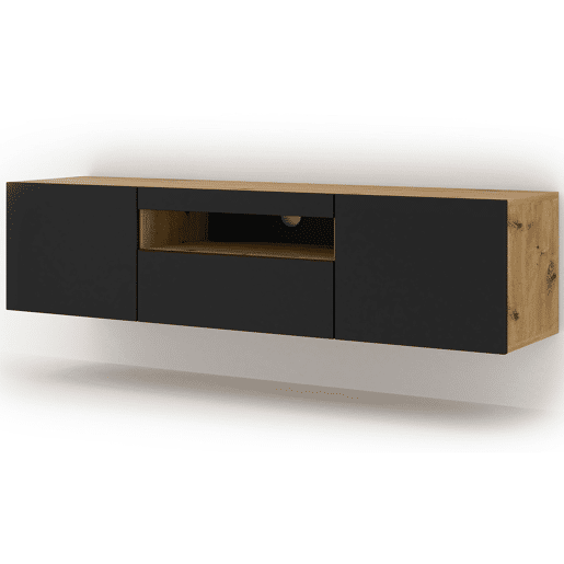 Móvel para TV de parede Aurus Preto e Madeira com 3 portas 150 cm