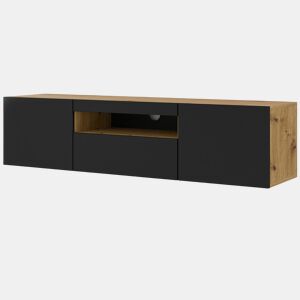 Móvel para TV de parede Aurus Preto e Madeira com 3 portas 150 cm