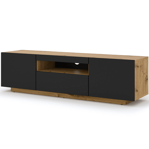Móvel para TV de parede Aurus Preto e Madeira com 3 portas 150 cm
