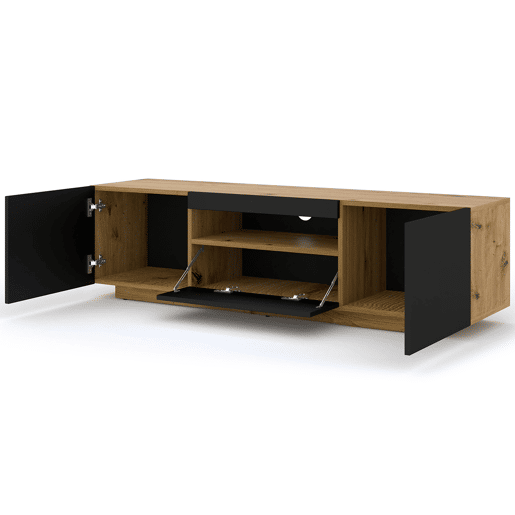 Móvel para TV de parede Aurus Preto e Madeira com 3 portas 150 cm