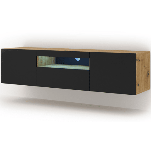 Móvel de parede Aurus Preto e Madeira com 3 portas para TV LED 150 cm