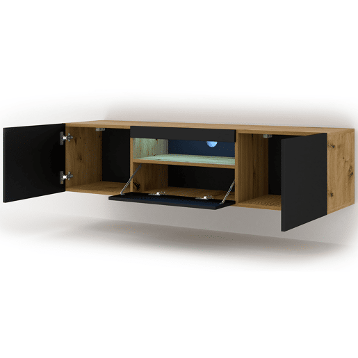 Móvel de parede Aurus Preto e Madeira com 3 portas para TV LED 150 cm