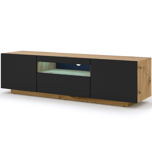 Móvel de parede Aurus Preto e Madeira com 3 portas para TV LED 150 cm