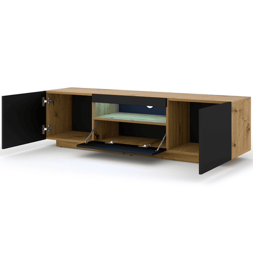 Móvel de parede Aurus Preto e Madeira com 3 portas para TV LED 150 cm