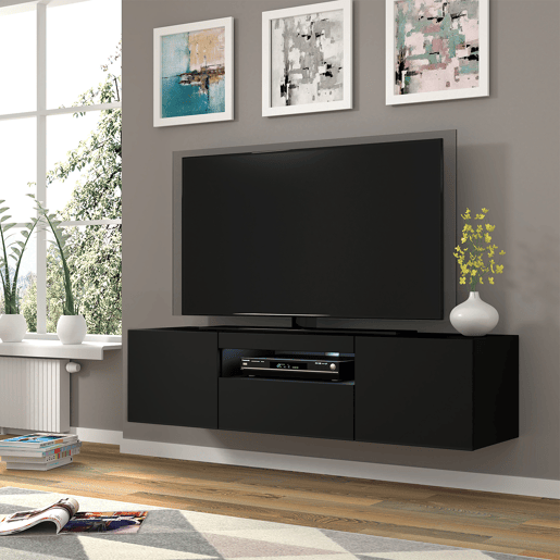 Móvel de parede para TV LED Aurus Preto com 3 portas 150 cm