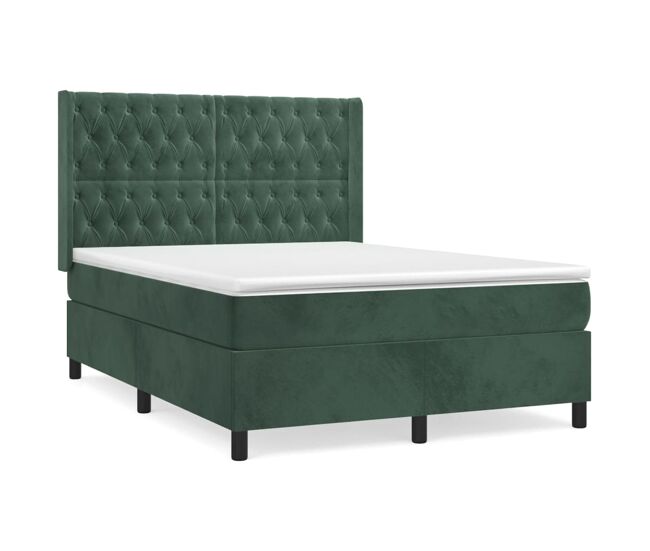 Cama box spring con colchón terciopelo verde oscuro 140x200 cm diseño de botones