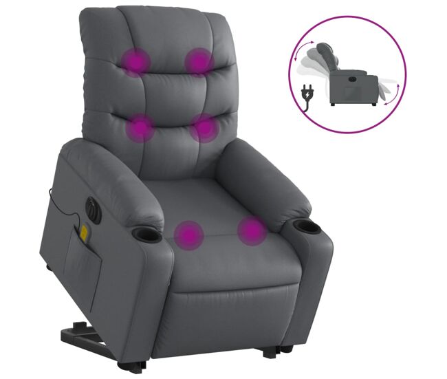 Vidaxl sillón de masaje elevable eléctrico cuero sintético gris