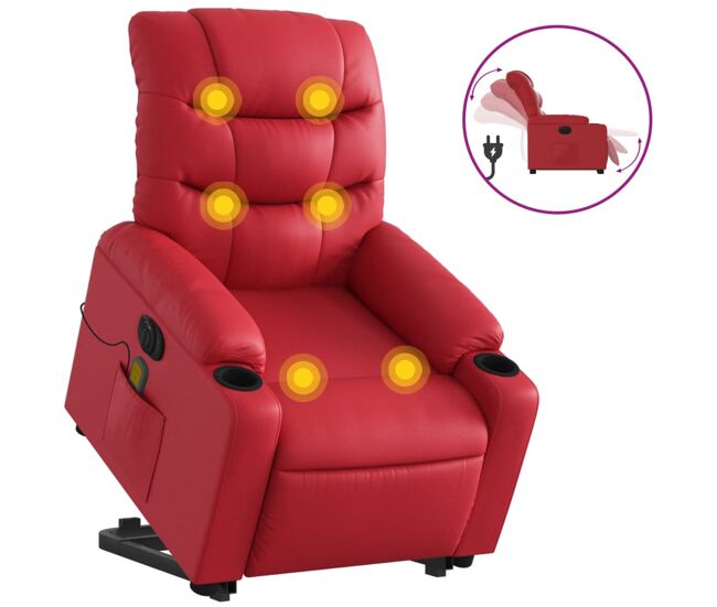 Vidaxl sillón de majaje elevable eléctrico cuero artificial rojo