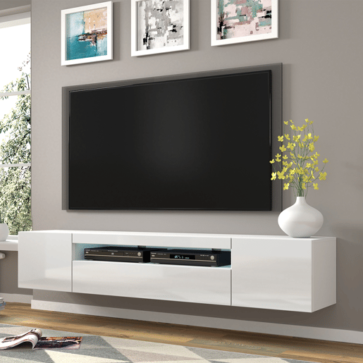 Móvel de parede Aurus White LED TV com 3 portas, 200 cm