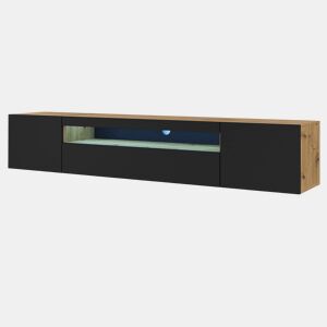 Móvel TV mural 3 portas 200 cm LED Aurus Preto e Madeira