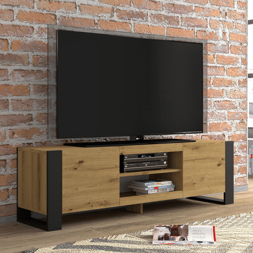 Gani 158 cm Suporte de TV de 2 portas em madeira e preto