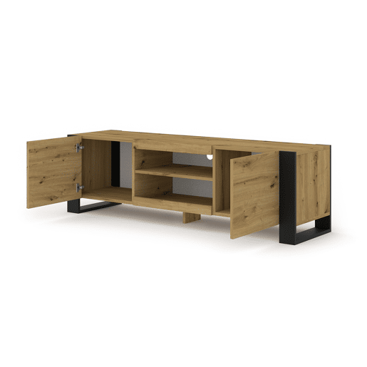 Gani 158 cm Suporte de TV de 2 portas em madeira e preto