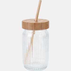 Copo de vidro com tampa de bambu Well Home 500ml