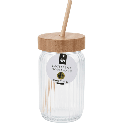 Copo de vidro com tampa de bambu Well Home 500ml Copo de vidro com tampa de bambu Well Home 500ml