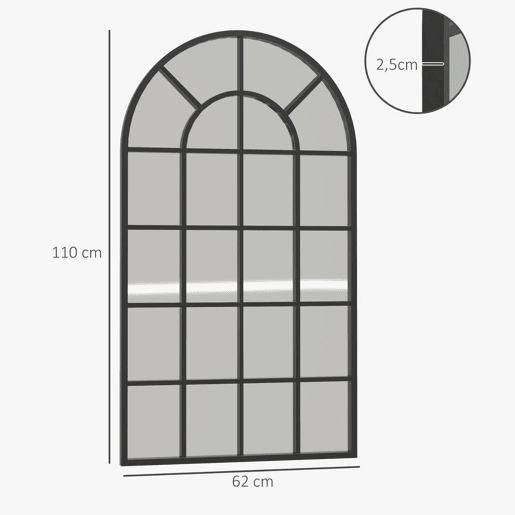 HOMCOM Espelho Decorativo de Parede 65x110 cm u2013 Espelho de Janela em Metal para Sala, Quarto, Entrada, Estilo Moderno, Preto