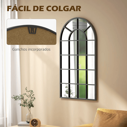 HOMCOM Espelho Decorativo de Parede 65x110 cm u2013 Espelho de Janela em Metal para Sala, Quarto, Entrada, Estilo Moderno, Preto